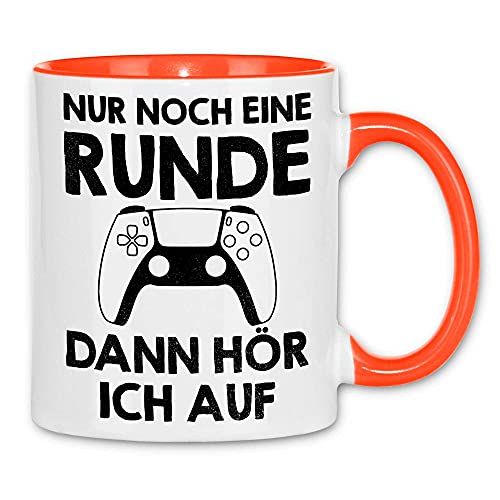 wowshirt Tasse Nur Noch Eine Runde Dann Höre Ich Auf Gamer Geek Zocker, Farbe:White - Orange von wowshirt