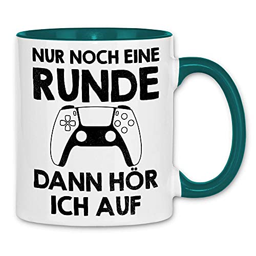 wowshirt Tasse Nur Noch Eine Runde Dann Höre Ich Auf Gamer Geek Zocker, Farbe:White - Petrol von wowshirt