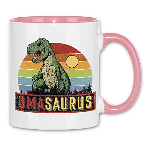 wowshirt Tasse Omasaurus T-Rex Dinosaur Dino Muttertag Geschenk für Oma, Farbe:White - Pink von wowshirt
