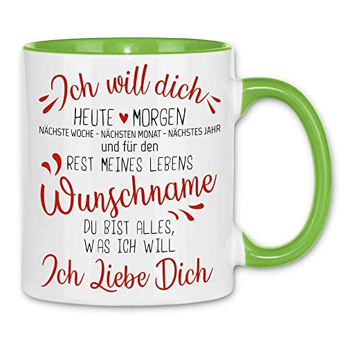 wowshirt Tasse Personalisierte Geschenk-Idee für Sie/Ihn Valentinstag Ich Will Dich Heute Morgen, Farbe:White - Light Green von wowshirt