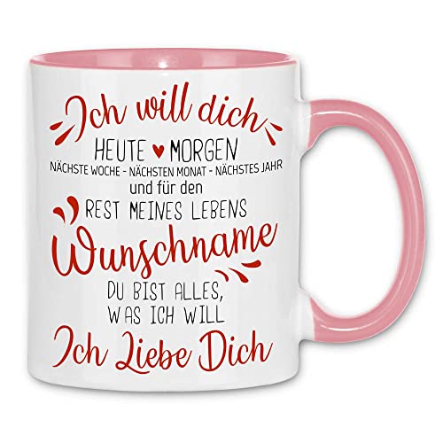 wowshirt Tasse Personalisierte Geschenk-Idee für Sie/Ihn Valentinstag Ich Will Dich Heute Morgen, Farbe:White - Pink von wowshirt