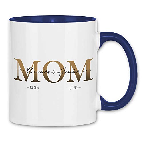 wowshirt Tasse Personalisiertes Geschenk für Mama Kinder Namen Geburtsjahr Mom Muttertag, Farbe:White - Navy von wowshirt