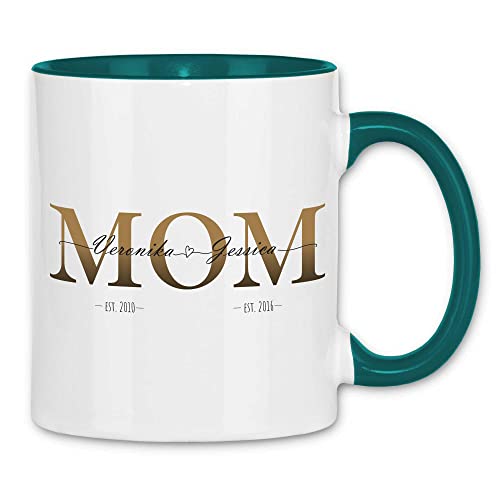 wowshirt Tasse Personalisiertes Geschenk für Mama Kinder Namen Geburtsjahr Mom Muttertag, Farbe:White - Petrol von wowshirt