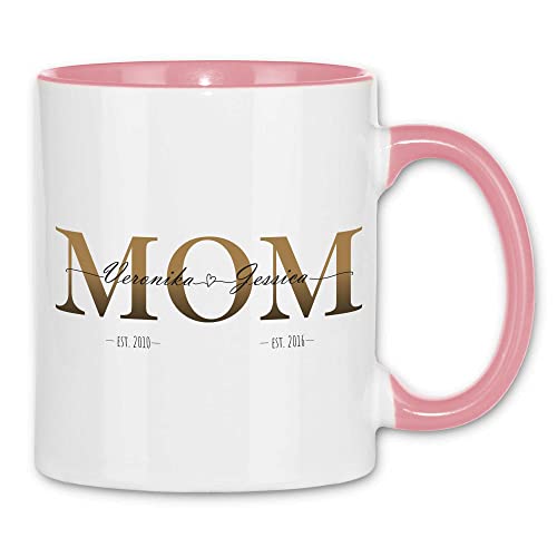 wowshirt Tasse Personalisiertes Geschenk für Mama Kinder Namen Geburtsjahr Mom Muttertag, Farbe:White - Pink von wowshirt
