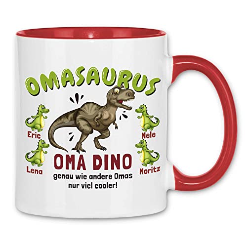 wowshirt Tasse Personalisiertes Geschenk für Oma Omasarus Kinder Anpassbare Namen, Farbe:White - Red von wowshirt