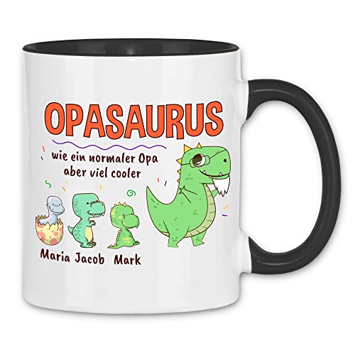 wowshirt Tasse Personalisiertes Geschenk für Opa Opasarus Kinder Namen, Farbe:White - Black von wowshirt