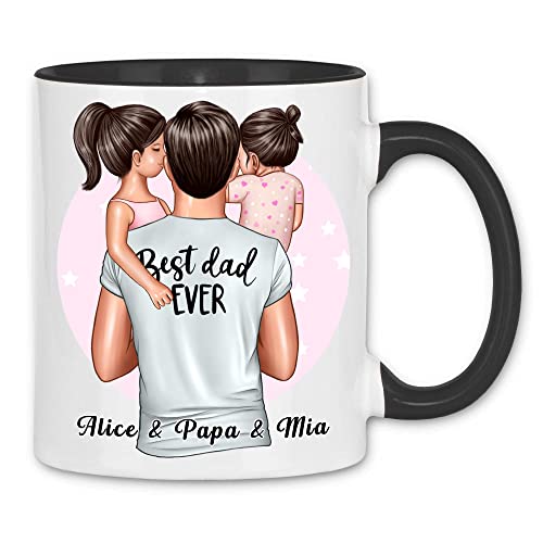 wowshirt Tasse Personalisiertes Geschenk für Papa Kinder Kind Sohn Tochter Geburtstag Vatertag Dad, Farbe:2 Töchter White Black von wowshirt