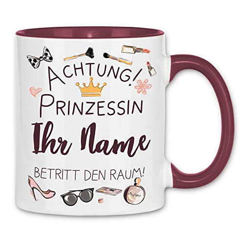 wowshirt Tasse Prinzessin Betritt den Raum mit Namen Selbst Gestalten Individuell Personalisiert Kollege, Farbe:White - Bordeaux von wowshirt