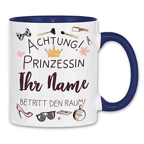 wowshirt Tasse Prinzessin Betritt den Raum mit Namen Selbst Gestalten Individuell Personalisiert Kollege, Farbe:White - Navy von wowshirt