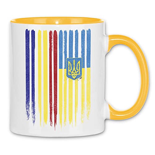 wowshirt Tasse Rumänien Ukraine rumänische ukrainische Flagge Dreizack Wurzeln, Farbe:White - Yellow von wowshirt