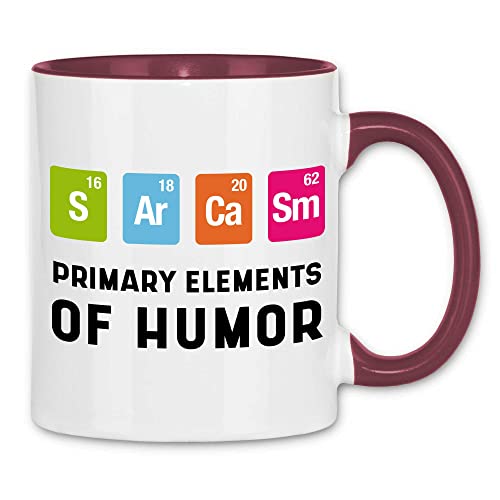 wowshirt Tasse Sarcasm Elements of Humor Wissenschaft Chemiker Sarkasmus Periodensytem Nerd, Farbe:White - Bordeaux von wowshirt