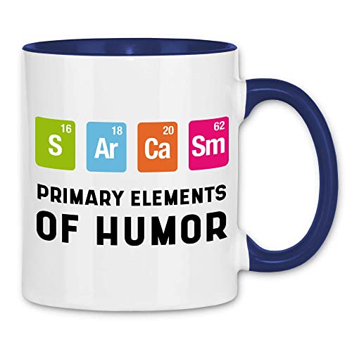 wowshirt Tasse Sarcasm Elements of Humor Wissenschaft Chemiker Sarkasmus Periodensytem Nerd, Farbe:White - Navy von wowshirt