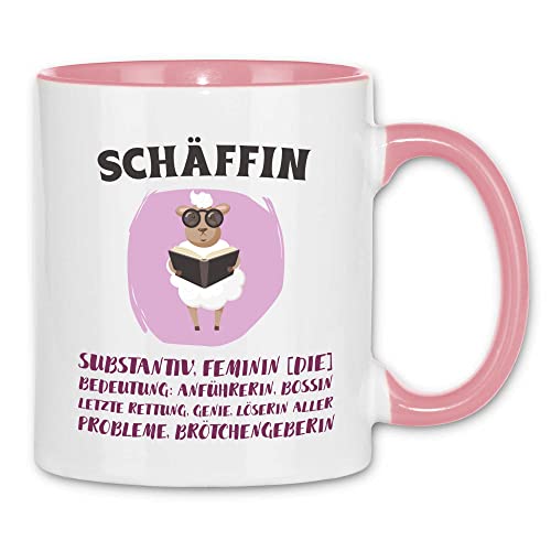 wowshirt Tasse Schäffin Chefin Abteilungsleiter Direktorin Wortspiel Firmenchefin Anführerin, Farbe:White - Pink von wowshirt