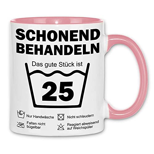 wowshirt Tasse Schonend Behandeln Das Gute Stück Ist 25 Geschenk zum 25. Geburtstag 25 Jahre, Farbe:White - Pink von wowshirt