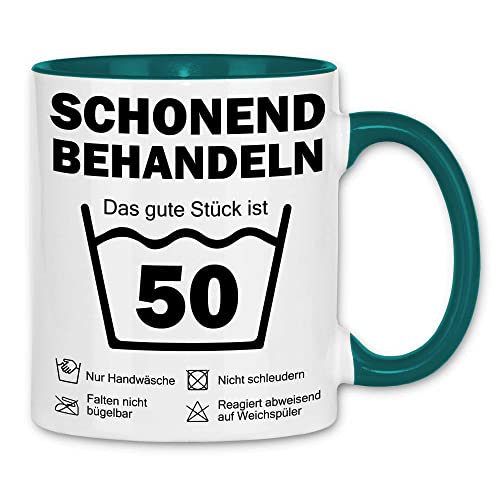 wowshirt Tasse Schonend Behandeln Das Gute Stück Ist 50 Geschenk zum 50. Geburtstag 50 Jahre, Farbe:White - Petrol von wowshirt