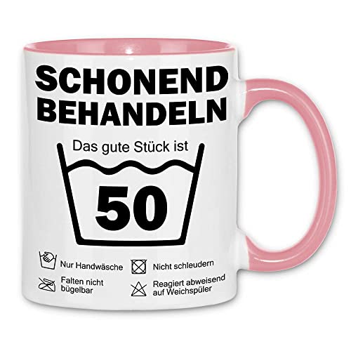 wowshirt Tasse Schonend Behandeln Das Gute Stück Ist 50 Geschenk zum 50. Geburtstag 50 Jahre, Farbe:White - Pink von wowshirt