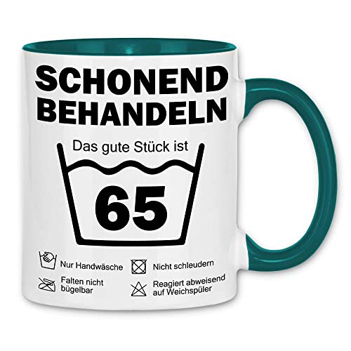 wowshirt Tasse Schonend Behandeln Das Gute Stück Ist 65 Geschenk zum 65. Geburtstag 65 Jahre, Farbe:White - Petrol von wowshirt