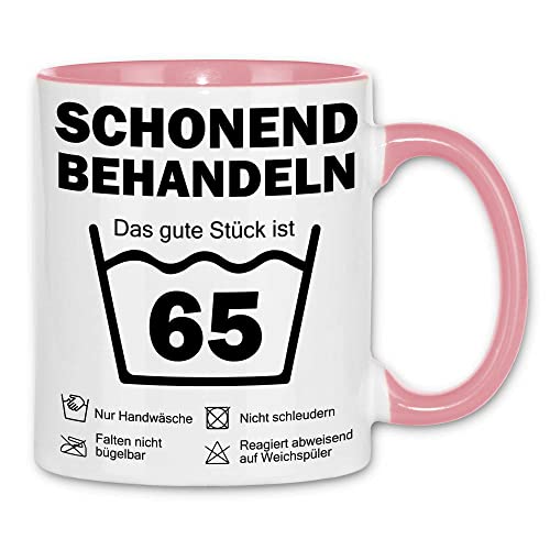 wowshirt Tasse Schonend Behandeln Das Gute Stück Ist 65 Geschenk zum 65. Geburtstag 65 Jahre, Farbe:White - Pink von wowshirt