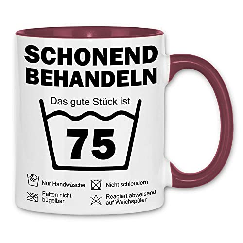 wowshirt Tasse Schonend Behandeln Das Gute Stück Ist 75 Geschenk zum 75. Geburtstag 75 Jahre, Farbe:White - Bordeaux von wowshirt