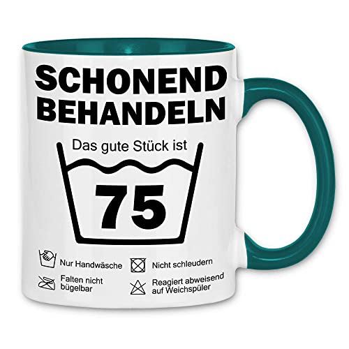 wowshirt Tasse Schonend Behandeln Das Gute Stück Ist 75 Geschenk zum 75. Geburtstag 75 Jahre, Farbe:White - Petrol von wowshirt