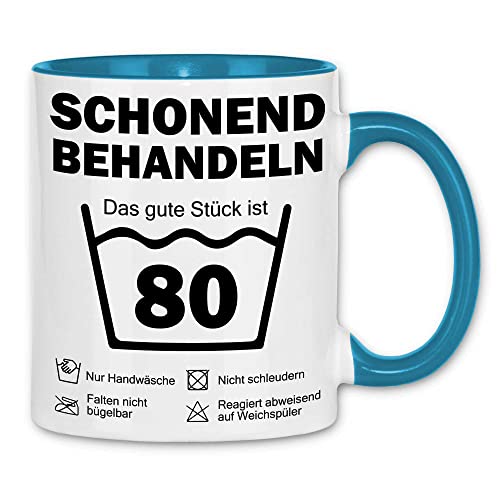 wowshirt Tasse Schonend Behandeln Das Gute Stück Ist 80 Geschenk zum 80. Geburtstag 80 Jahre, Farbe:White - Light Blue von wowshirt