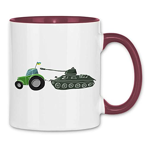 wowshirt Tasse Selenskyj Ukrainische Flagge Ukraine Traktor Schleppt T-72 Panzer, Farbe:White - Bordeaux von wowshirt