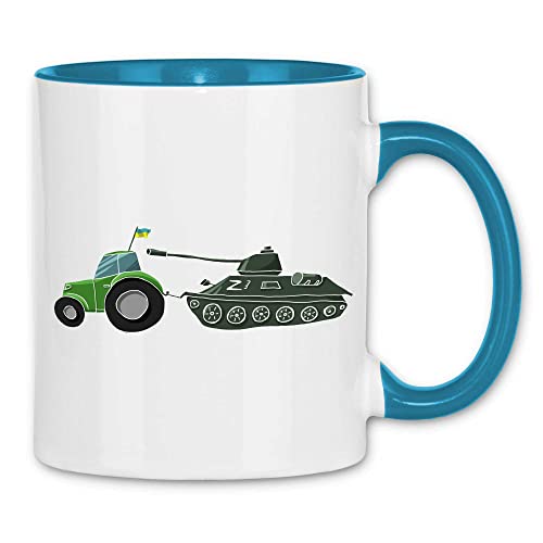 wowshirt Tasse Selenskyj Ukrainische Flagge Ukraine Traktor Schleppt T-72 Panzer, Farbe:White - Light Blue von wowshirt