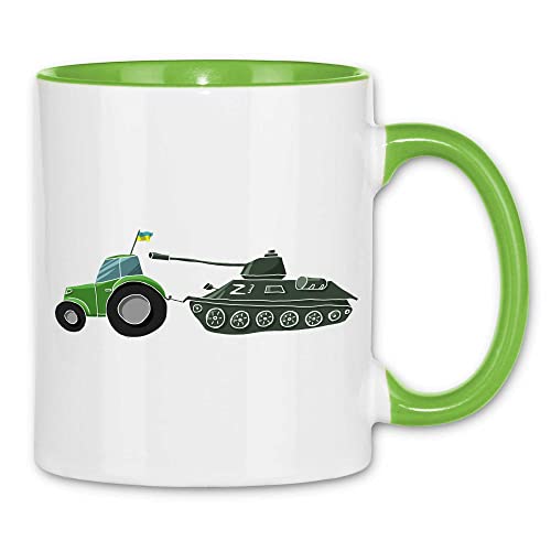 wowshirt Tasse Selenskyj Ukrainische Flagge Ukraine Traktor Schleppt T-72 Panzer, Farbe:White - Light Green von wowshirt