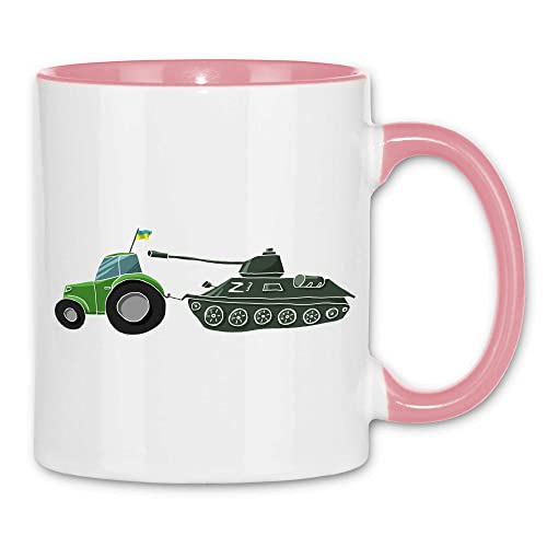 wowshirt Tasse Selenskyj Ukrainische Flagge Ukraine Traktor Schleppt T-72 Panzer, Farbe:White - Pink von wowshirt
