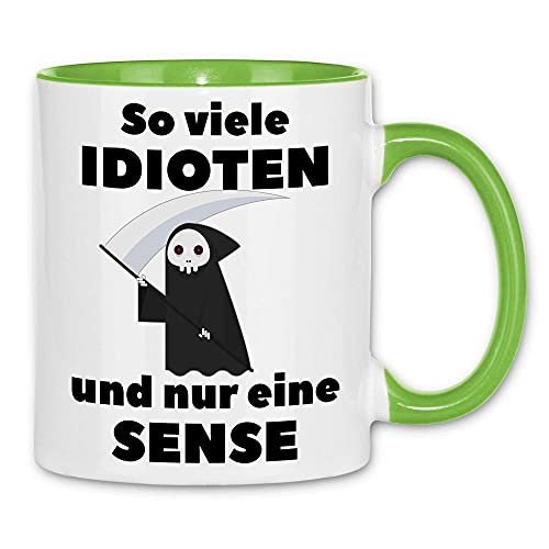 wowshirt Tasse So Viele Idioten und Nur Eine Sense Sarkasmus Ironie Arbeitskollege, Farbe:White - Light Green von wowshirt