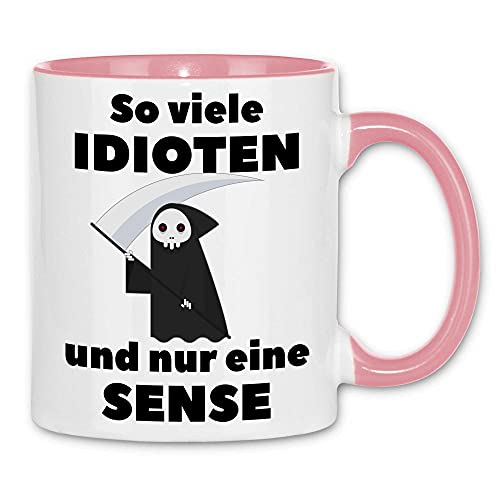 wowshirt Tasse So Viele Idioten und Nur Eine Sense Sarkasmus Ironie Arbeitskollege, Farbe:White - Pink von wowshirt