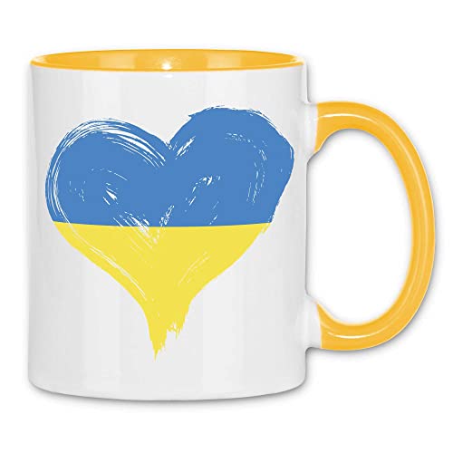 wowshirt Tasse Solidarität Ukraine Frieden Hertz Ukrainische Flagge, Farbe:White - Yellow von wowshirt