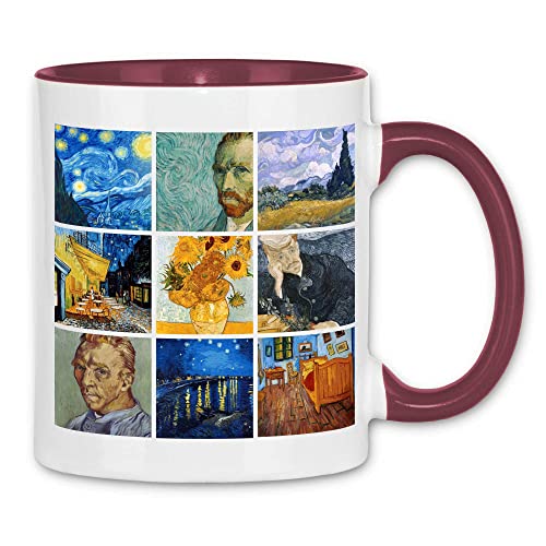 wowshirt Tasse Sternennacht Gemälde Kunst Künstler Maler Van Gogh, Farbe:White - Bordeaux von wowshirt