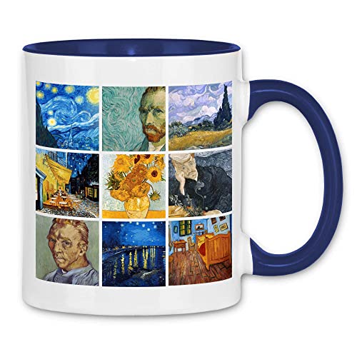 wowshirt Tasse Sternennacht Gemälde Kunst Künstler Maler Van Gogh, Farbe:White - Navy von wowshirt