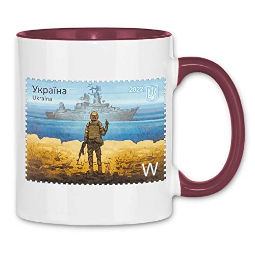 wowshirt Tasse Ukrainische Flagge Ukraine Briefmarke Soldat Stinkefinger Demo, Farbe:White - Bordeaux von wowshirt