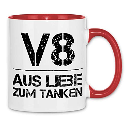 wowshirt Tasse V8 Motor Tuning 8 Zylinder KFZ-Mechaniker Raser Werkstatt Tuning, Farbe:White - Red von wowshirt