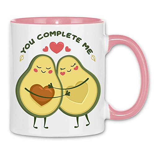 wowshirt Tasse You Complete Me Avocado Geschenk-Idee für Sie/Ihn Jahrestag Valentinstag, Farbe:White - Pink von wowshirt