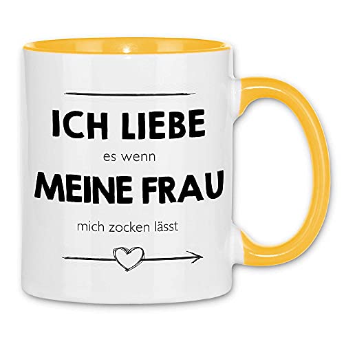 wowshirt Tasse ich liebe es wenn meine Frau mich zocken lässt Gamer, Farbe:White - Yellow von wowshirt