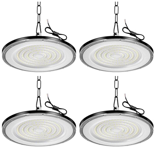 200W LED Werkstatt Deckenleuchte - 4er 6500K 20000LM LED Hallenstrahler, IP65 Wasserdichte Werkstatt Lampe mit Aufhängekette und Haken, LED Lampe Werkstatt decke für Fabriken, Garage, Lagerhaus von wowspeed