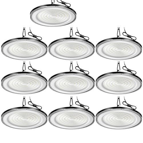300W LED Werkstatt Deckenleuchte - 10er 6500K 30000LM LED Hallenstrahler, IP65 Wasserdichte Werkstatt Lampe mit Aufhängekette und Haken, LED Lampe Werkstatt decke für Fabriken, Garage, Lagerhaus von wowspeed