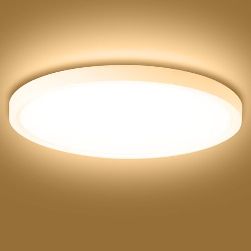 Deckenlampe LED Deckenleuchte Flach 28W - 3000K 2000LM Modern Ultra Dünn Deckenlampen IP44 Wasserfest Badezimmer Lampe Decke Küchenlampe Ø23CM Weiß LED Deckenleuchte Rund für Küche Keller Schlafzimmer von wowspeed
