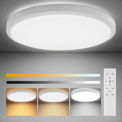 Deckenlampe Led Deckenleuchte Flach Dimmbar mit Fernbedienung, 3000K~6500K, 10%~100%, Ø30cm 36W IP44, Ultra Dünn Rund Lampen Led Panel Deckenleuchte für Wohnzimmer Küche Kinderzimmer Balkon Badezimmer von wowspeed