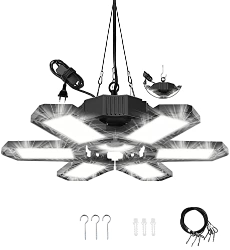 LED Garagenleuchten,185W Verknüpfbar Werkstattlampe mit Stecker, 18500LM Superhelles Hängen Werkstatt Deckenleuchte,6500K Werkstattleuchte mit 6 Verstellbaren Paneelen Garagenlicht für Carport von wowspeed