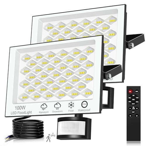 LED Strahler mit Bewegungsmelder Außen - 100W 10000LM 6500K LED Strahler Außen mit Fernbedienung, Timing, Einstellbare Helligkeit LED Fluter, IP66 Wasserdicht Scheinwerfer für Garage Hof, 2 Stück LED Strahler mit Bewegungsmelder Außen - 100W 10000LM 6500K LED Strahler Außen mit Fernbedienung, Timing, Einstellbare Helligkeit LED Fluter, IP66 Wasserdicht Scheinwerfer für Garage Hof, 2 Stück von wowspeed