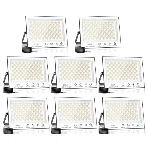 Wowspeed 200W LED Strahler Außen, 20000LM Superhell, 6500K Kaltweiß Außenstrahler, IP66 Wasserfest Scheinwerfer für Hinterhof, Auffahrt, Garage, Flur, Garten - 8 Stück Wowspeed 200W LED Strahler Außen, 20000LM Superhell, 6500K Kaltweiß Außenstrahler, IP66 Wasserfest Scheinwerfer für Hinterhof, Auffahrt, Garage, Flur, Garten - 8 Stück von wowspeed