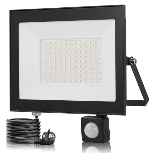 Wowspeed LED Strahler mit Bewegungsmelder Außen - 100W 10000LM 3000K Warmweiß Superhell Scheinwerfer IP65 Wasserdicht Aussenleuchte für Garage Sportplatz von wowspeed