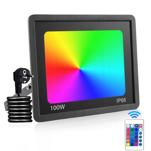 wowspeed 100W RGB LED Strahler Außen Mit Fernbedienung, 4 Modi 16 Farben Memory-Funktion RGB Strahler, IP66 Wasserdicht LED Flutlicht, RGBW-Farbwechsel LED Scheinwerfer wowspeed 100W RGB LED Strahler Außen Mit Fernbedienung, 4 Modi 16 Farben Memory-Funktion RGB Strahler, IP66 Wasserdicht LED Flutlicht, RGBW-Farbwechsel LED Scheinwerfer von wowspeed