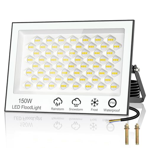wowspeed 150W LED Fluter Außen, 15000LM Superhell, 6500K Kaltweiß, IP66 Wasserdicht, 1 Stück, Modern, Outdoor, Garten, Auffahrt, Garage, Flur von wowspeed