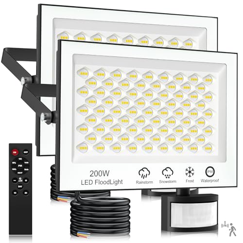 wowspeed 200Watt Led Strahler Außen Mit Bewegungsmelder 20000lm Aussenleuchte Kaltweiss Scheinwerfer MitFernbedienung, Timing, Fluter Aussenstrahler IP66 Wasserdicht Flutlicht Fur Garten Hof, 2 Stück von wowspeed