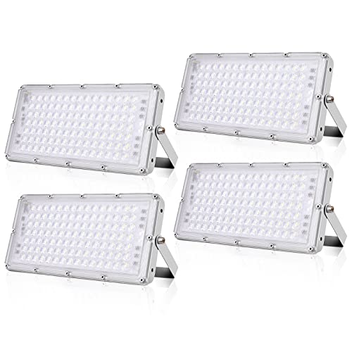 wowspeed 4 Pack LED Strahler Außen,100W 10000LM Superhell Außenstrahler,6000K Kaltweiße LED Fluter Flutlichtstrahler,IP66 Wasserdicht LED Scheinwerfer,Aussenstrahler für Garten, Hotel Sportplatz von wowspeed